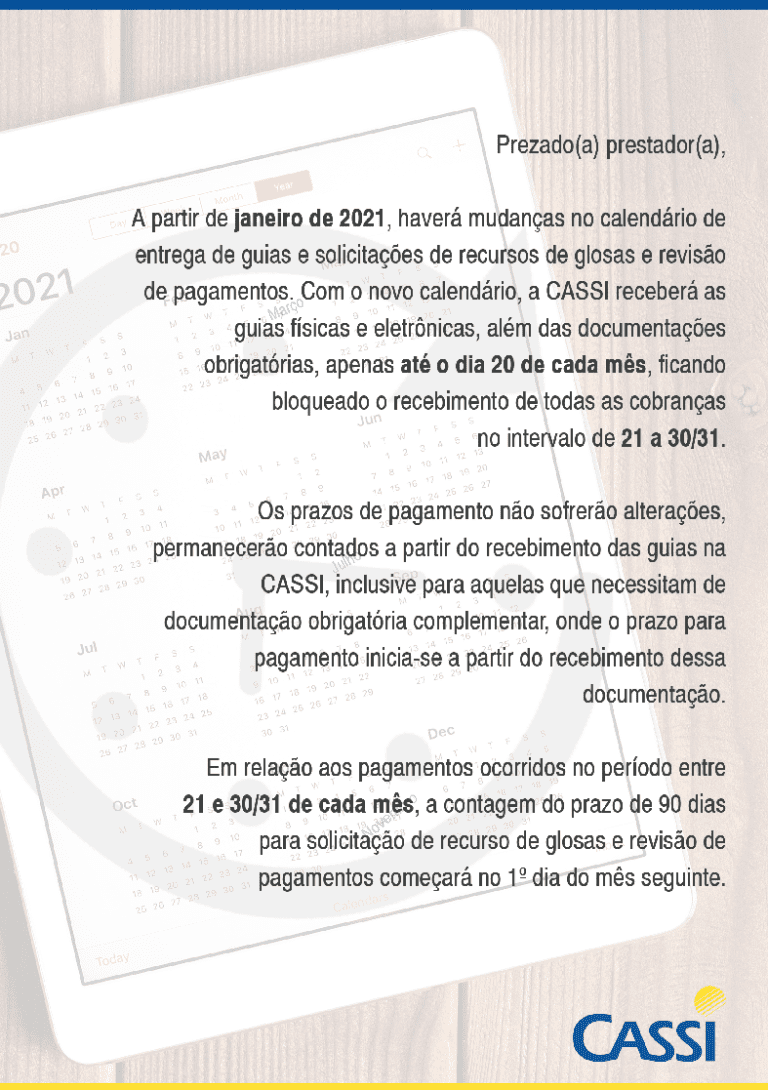 CASSI | Calendário De Entrega De Guias